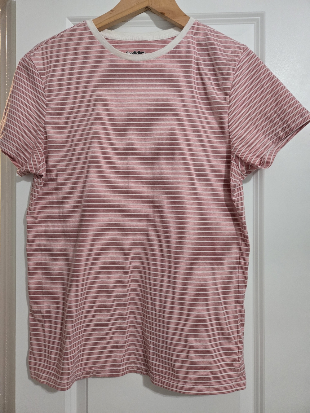 Goodfellow & Co Pink and White Striped Short-Sleeve Crewneck Tee